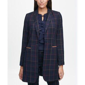 Tommy Hilfiger Elbow Patch Plaid Blazer Dark Academia Equestrian Preppy Classic